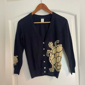 J. Crew Navy Cardigan with Gold Turtle Accents